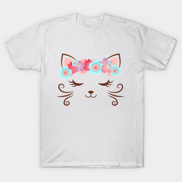 Kawaii cat, kitty kat, flower crown, cute cat, cat party, cat gift, women's cat shirt, pretty kitty, cat lover, cat collection, cat face T-Shirt by theglaze